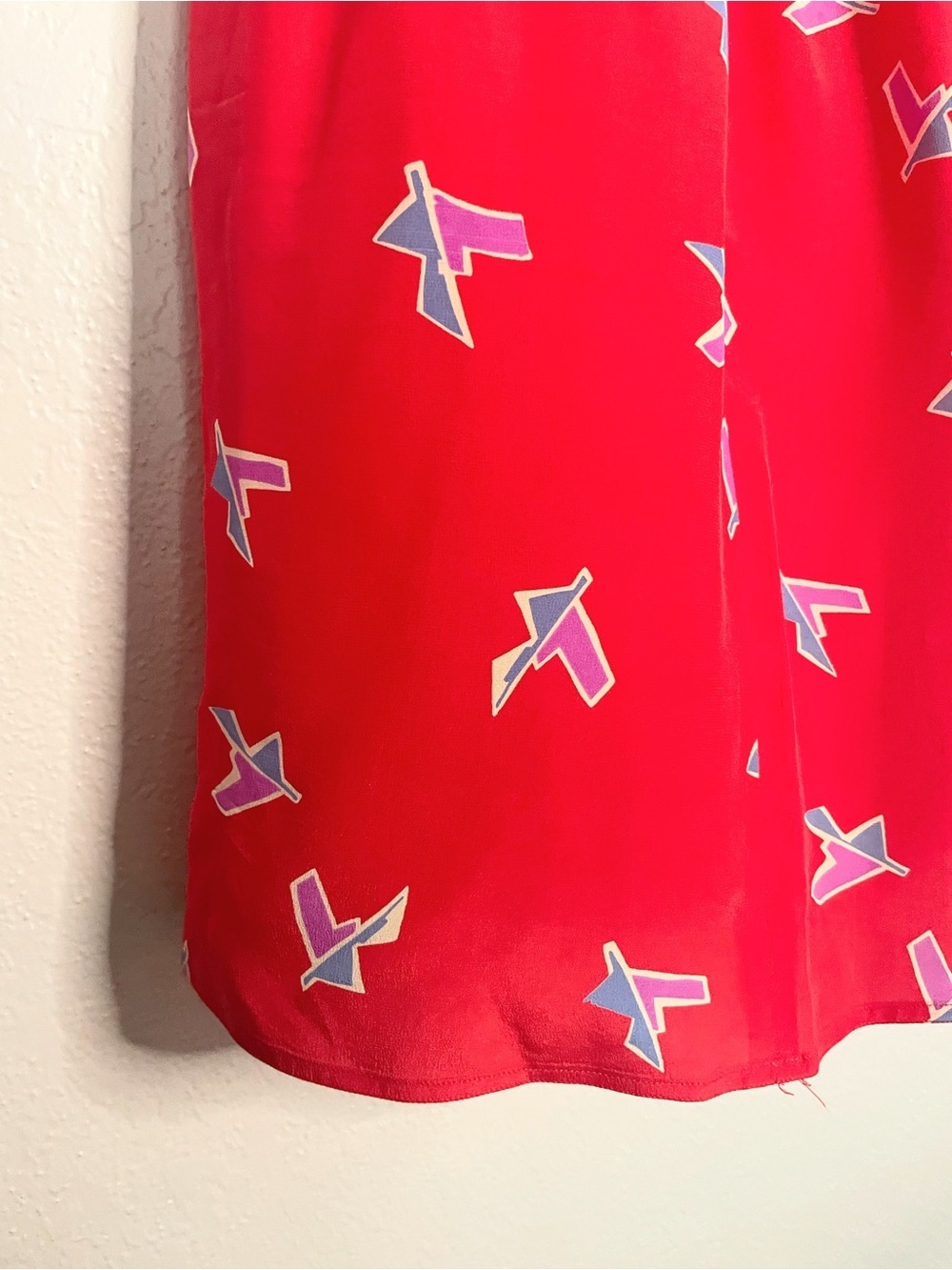 Vintage Red 100% Silk Geometric Print Midi Skirt Size 10 - Picture 2 of 8
